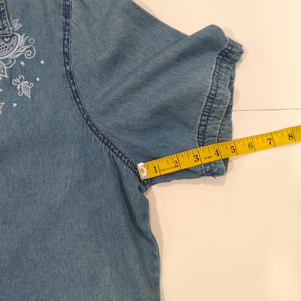Main Street Blues Blue Denim Shortsleeve Button-Up Shirt Embroidered Women's 20W - Picture 14 of 15